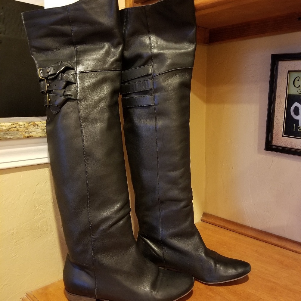 Joie black lamb skin leather OTK boots